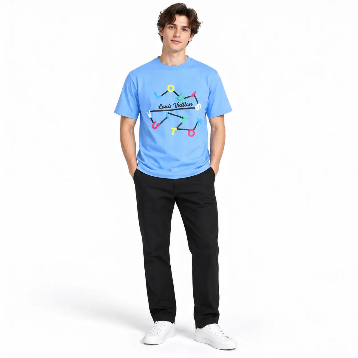 Regular Fit Abstract Typography Graphic T-Shirt _ Sky Blue