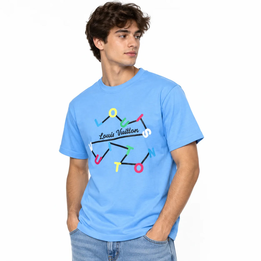 Regular Fit Abstract Typography Graphic T-Shirt _ Sky Blue