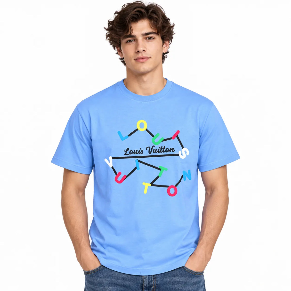 Regular Fit Abstract Typography Graphic T-Shirt _ Sky Blue