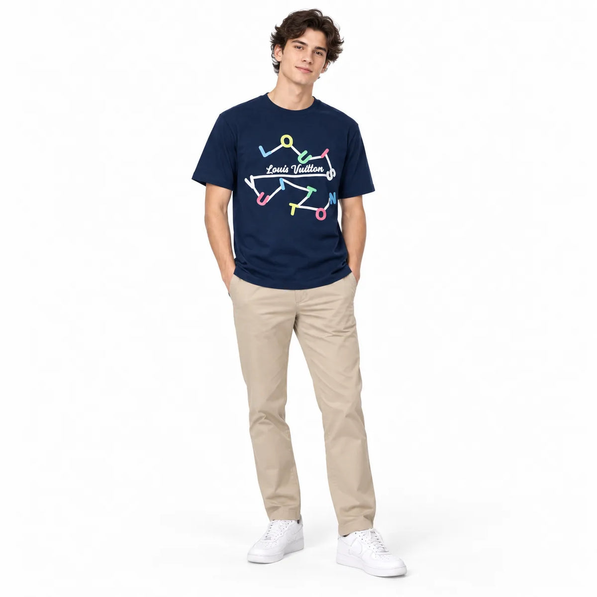 Regular Fit Abstract Typography Graphic T-Shirt _ Navy