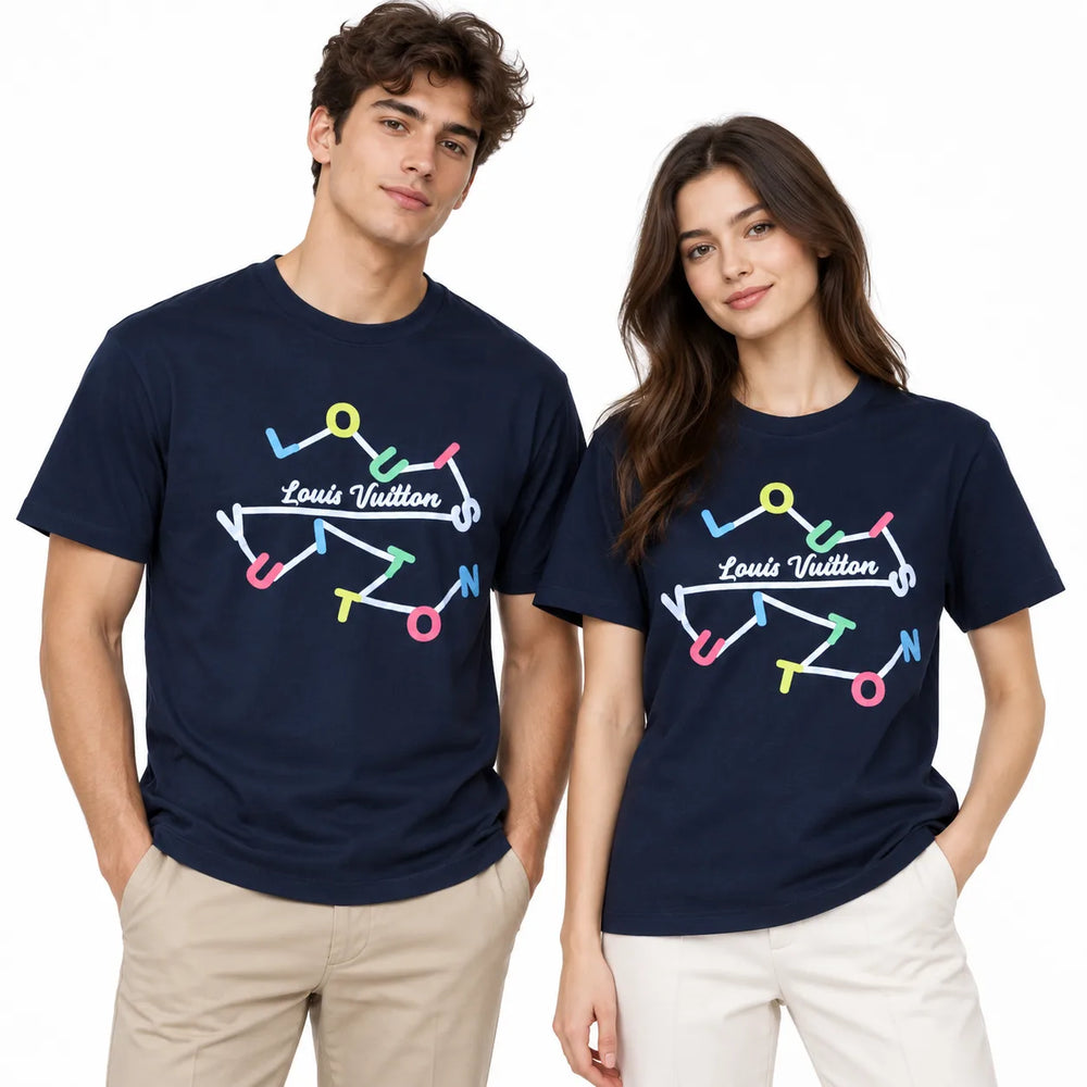 Regular Fit Abstract Typography Graphic T-Shirt _ Navy