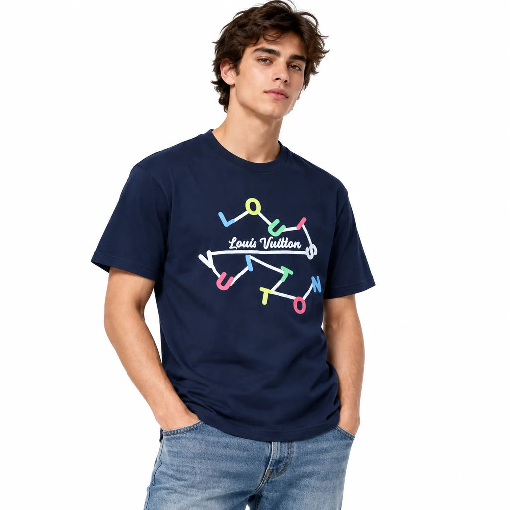 Regular Fit Abstract Typography Graphic T-Shirt _ Navy