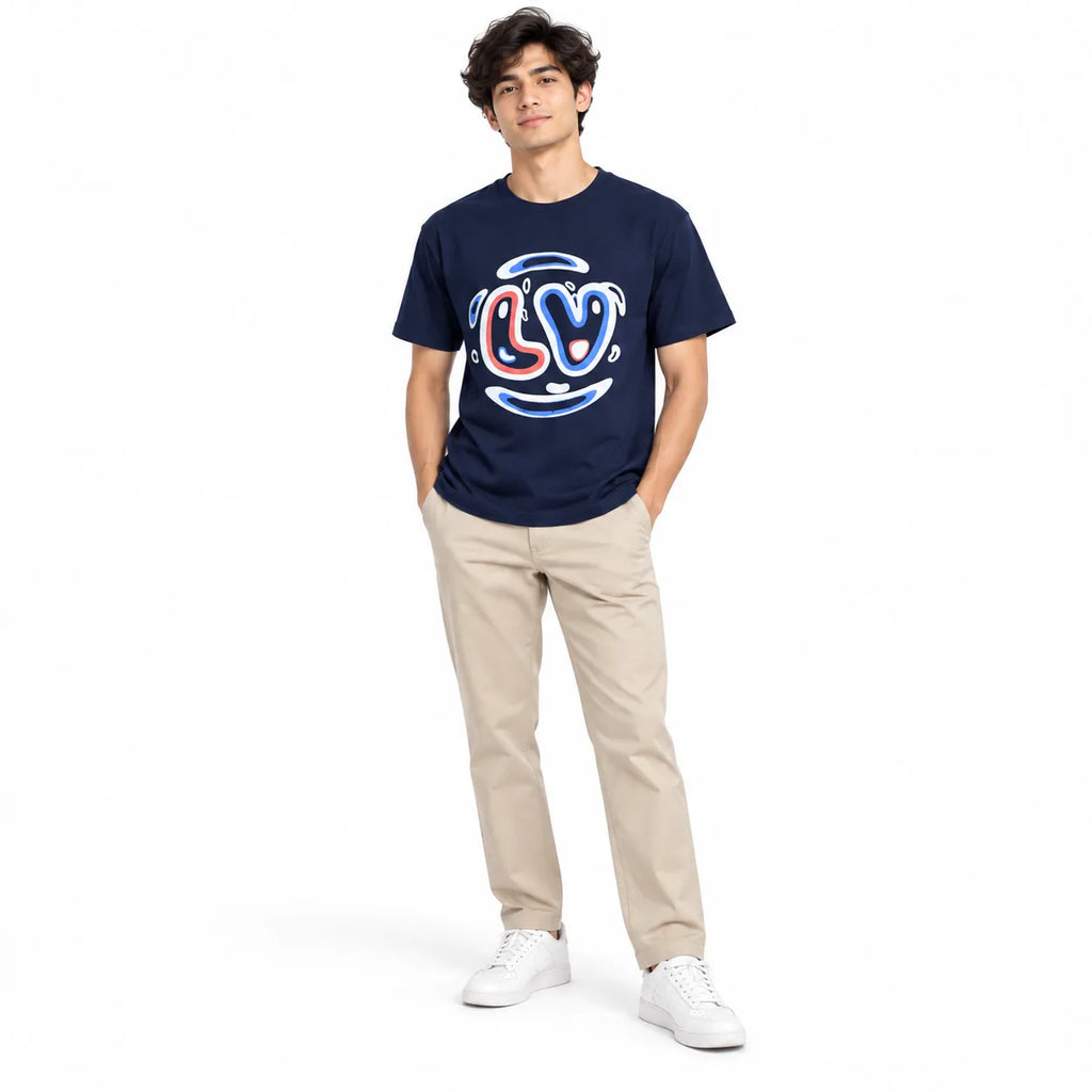 Love Smile Graphic T-Shirt - Dark Blue