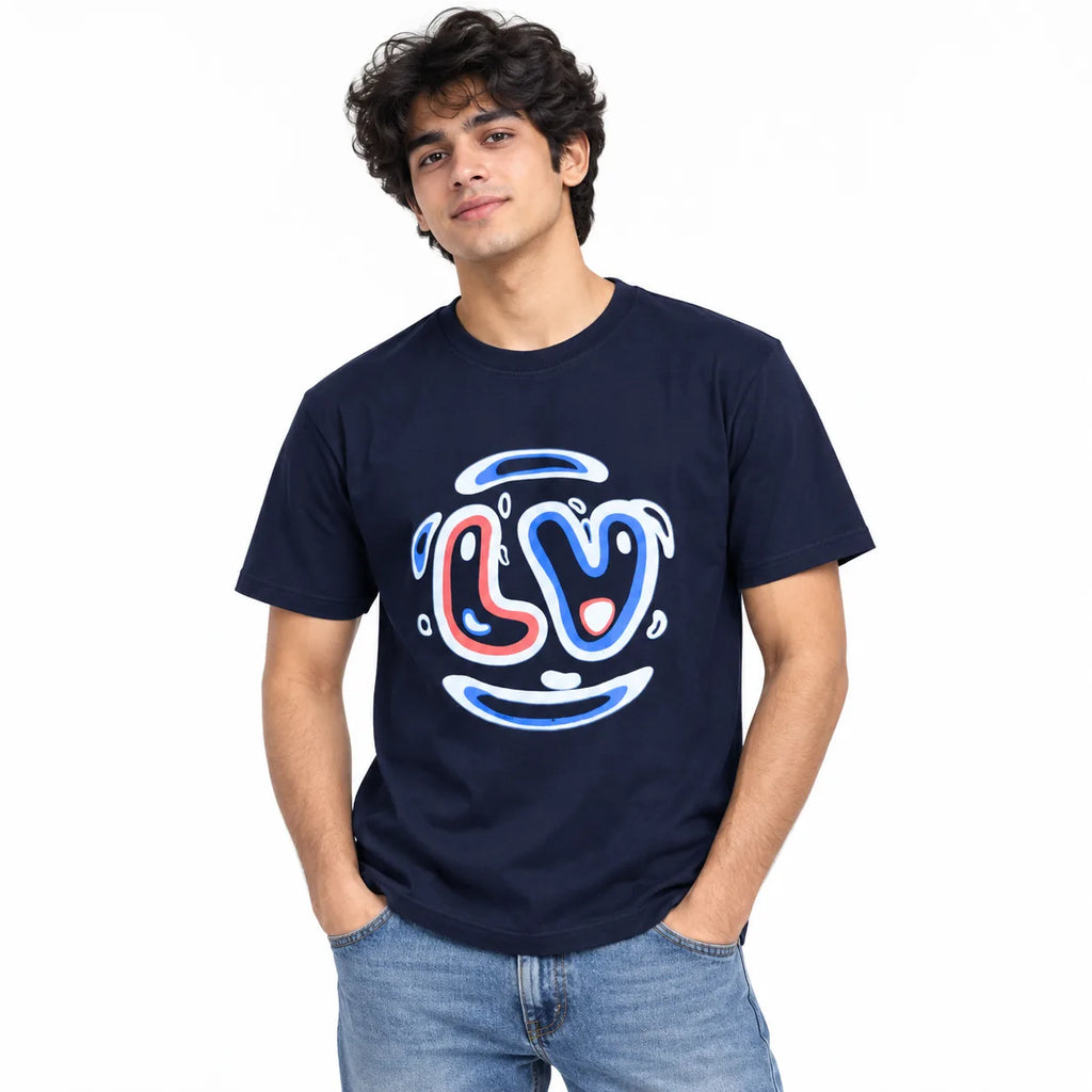 Love Smile Graphic T-Shirt - Dark Blue
