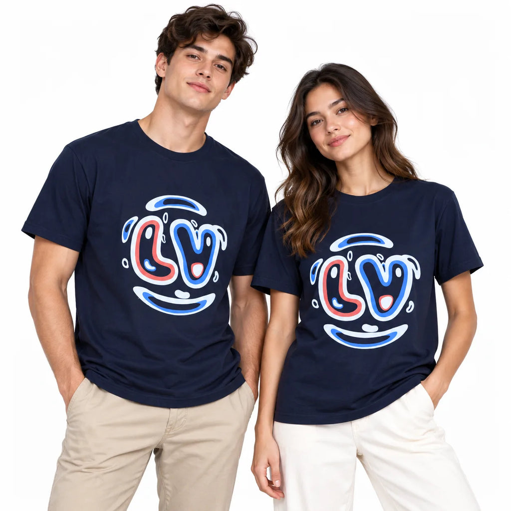 Love Smile Graphic T-Shirt - Dark Blue