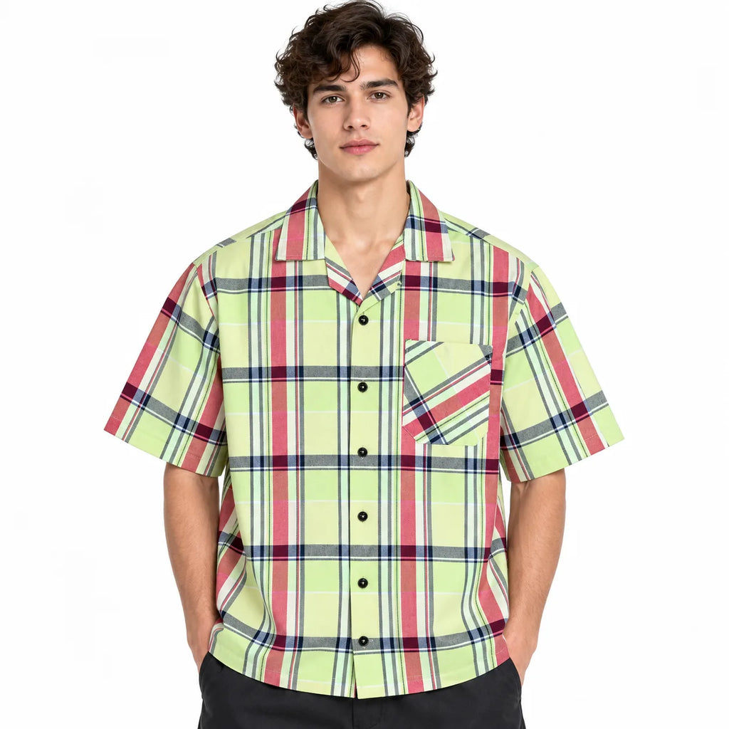Lime Green Plaid Semi-Formal Shirt | Regular Fit | Unisex