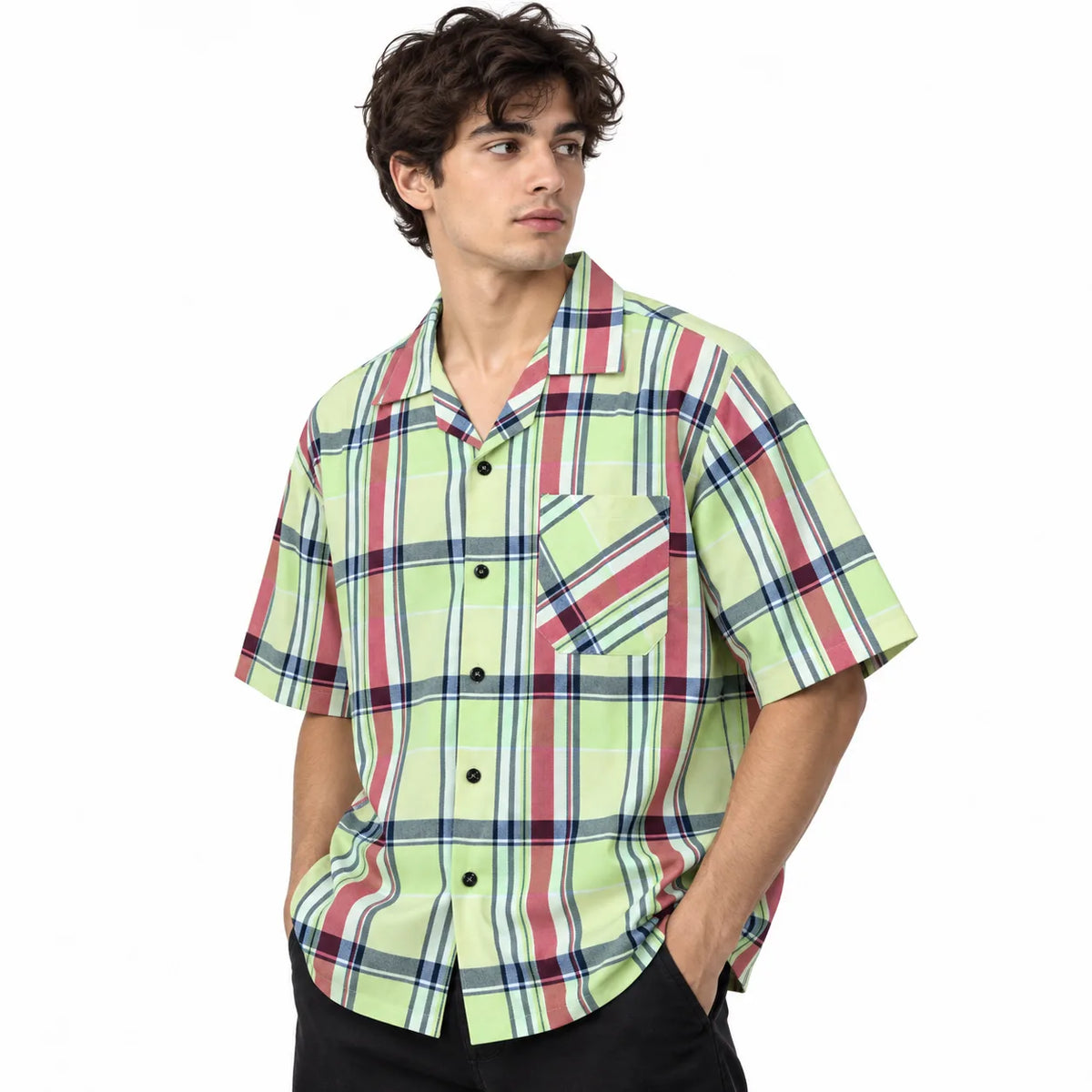 Lime Green Plaid Semi-Formal Shirt | Regular Fit | Unisex