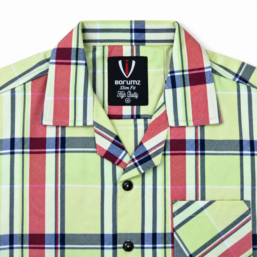Lime Green Plaid Semi-Formal Shirt | Regular Fit | Unisex