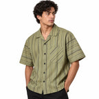 Khaki Striped Resort Collar Shirt