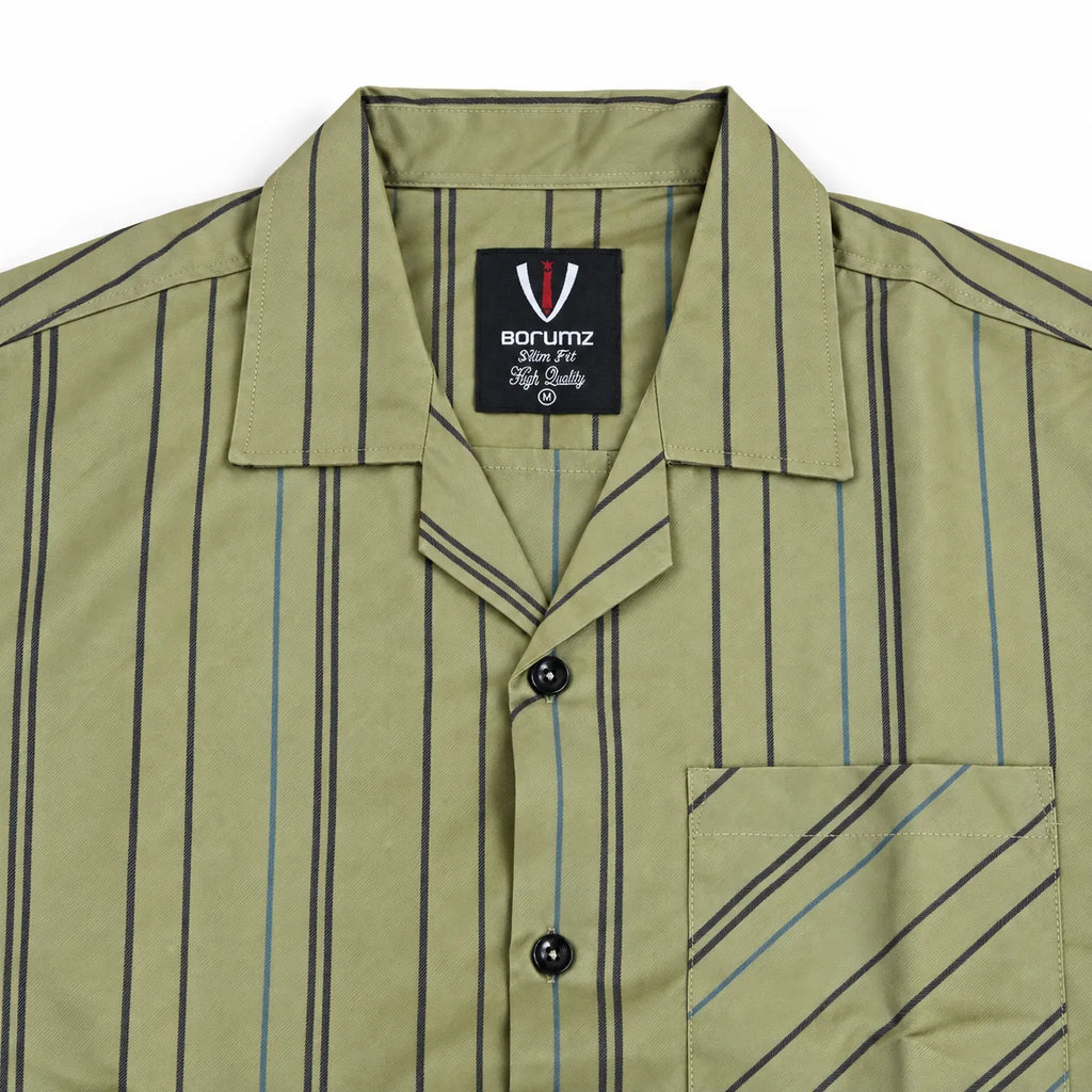 Khaki Striped Resort Collar Shirt