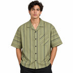 Khaki Striped Resort Collar Shirt
