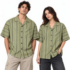 Khaki Striped Resort Collar Shirt