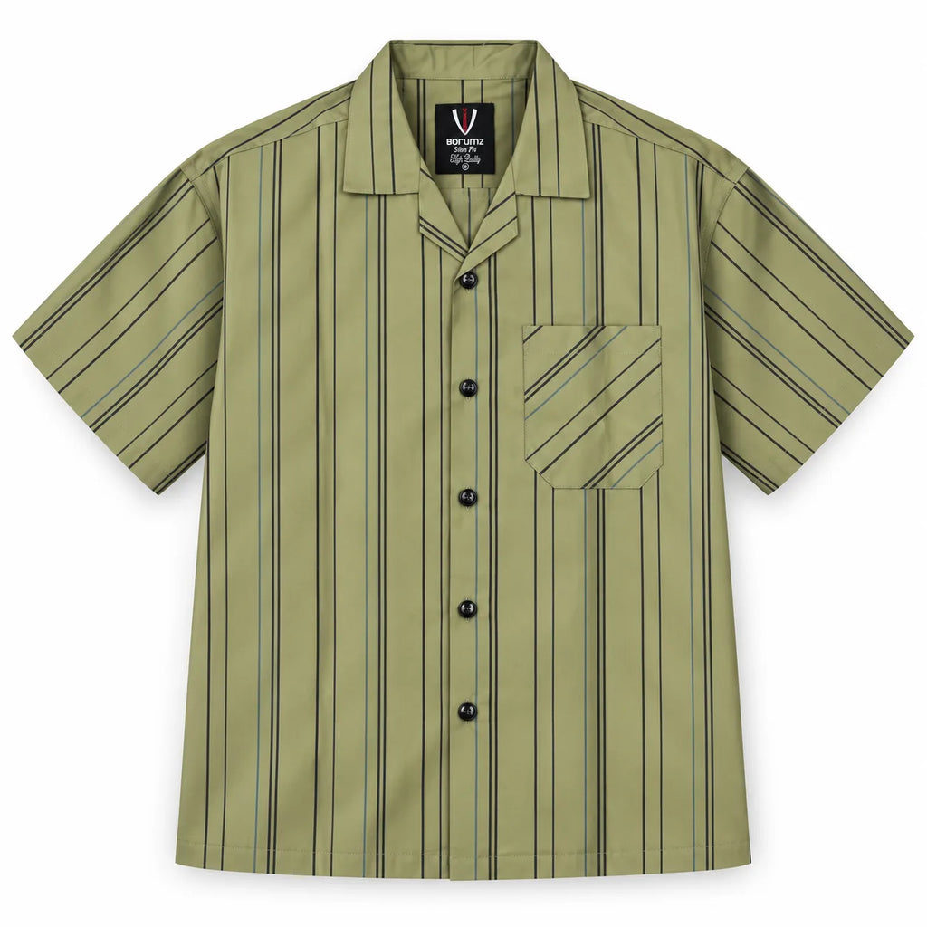 Khaki Striped Resort Collar Shirt