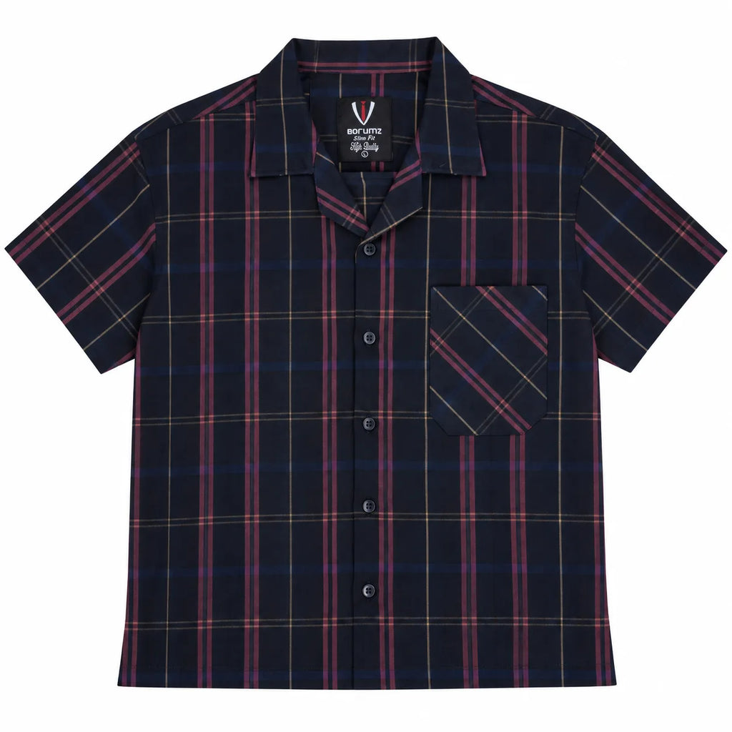 Navy Checkered Resort Collar Shirt