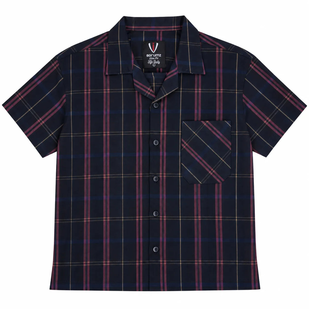 Navy Checkered Resort Collar Shirt