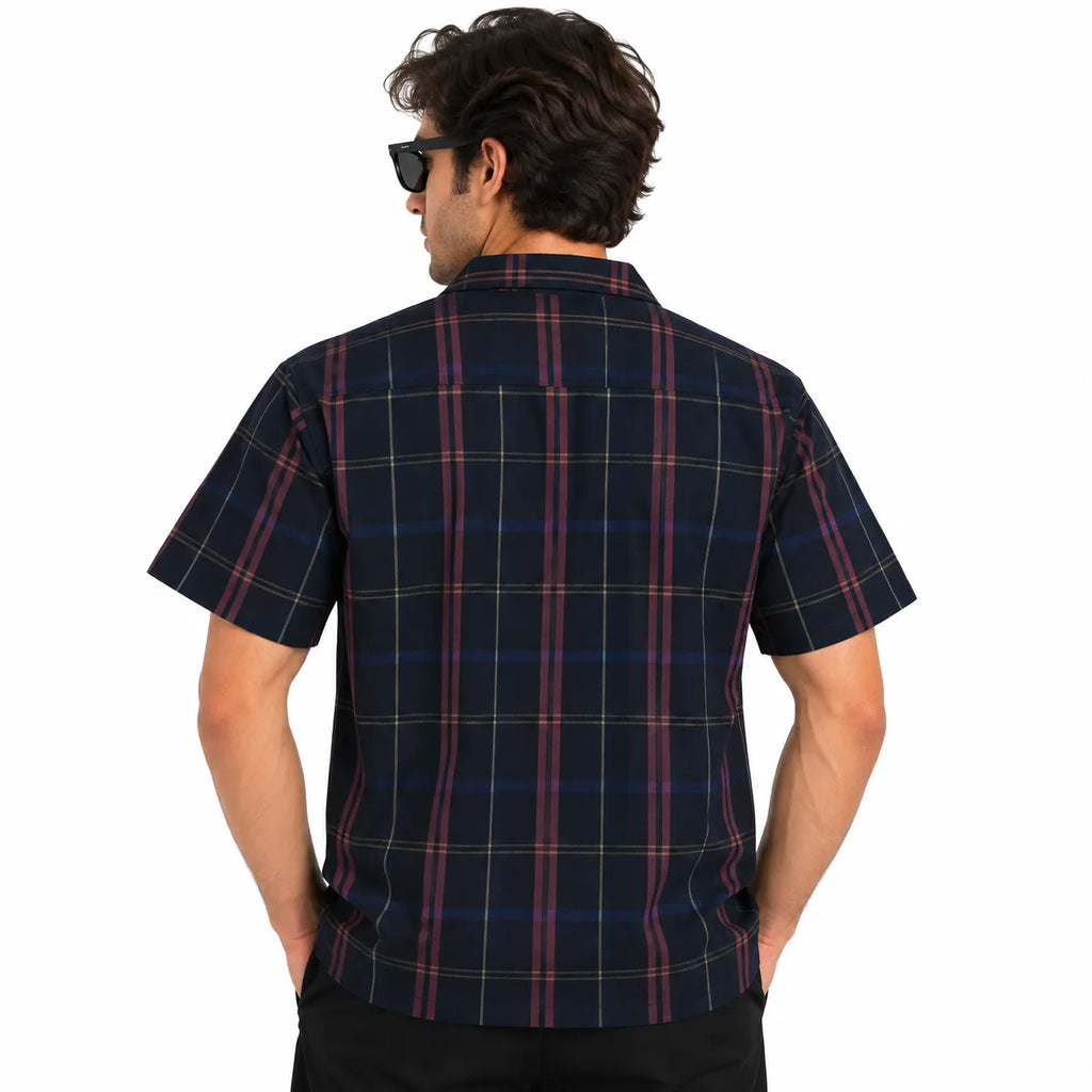 Navy Checkered Resort Collar Shirt