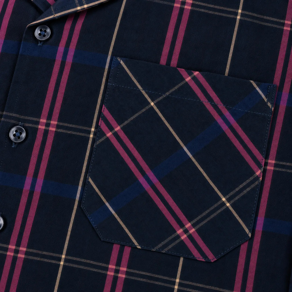 Navy Checkered Resort Collar Shirt