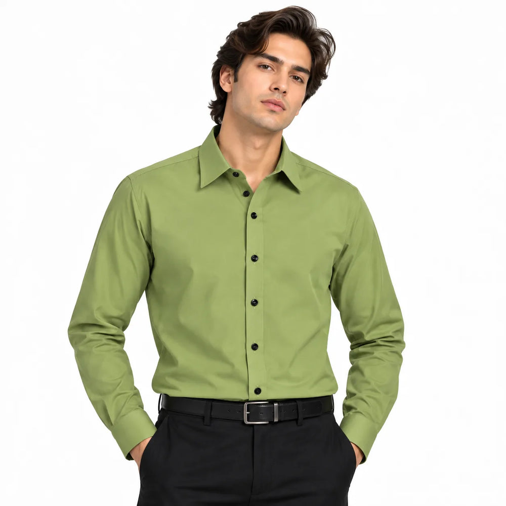 Olive Green Regular Fit Semi-Formal Shirt
