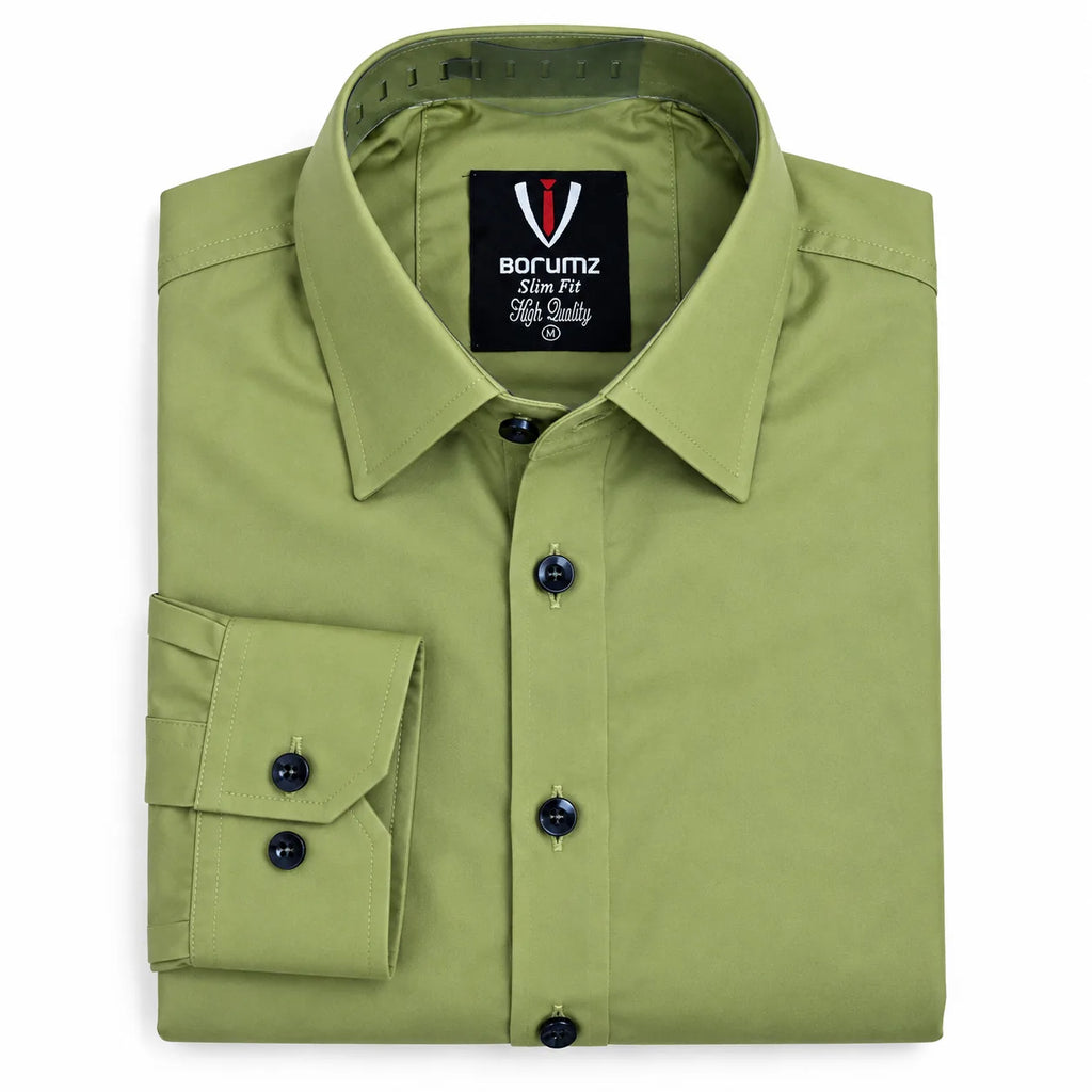 Olive Green Regular Fit Semi-Formal Shirt