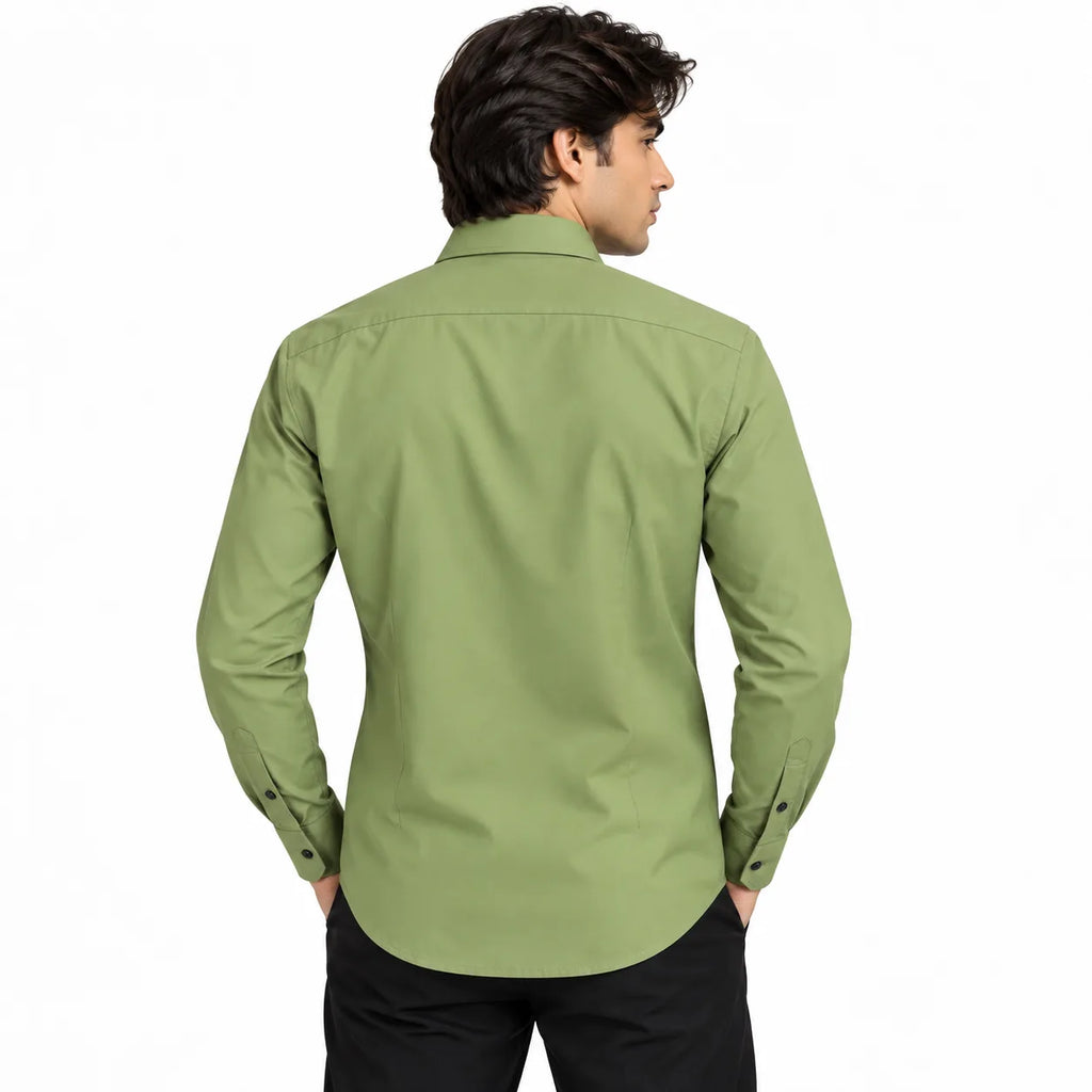 Olive Green Regular Fit Semi-Formal Shirt