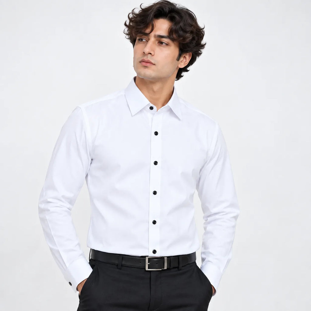 White Regular Fit Semi-Formal Shirt