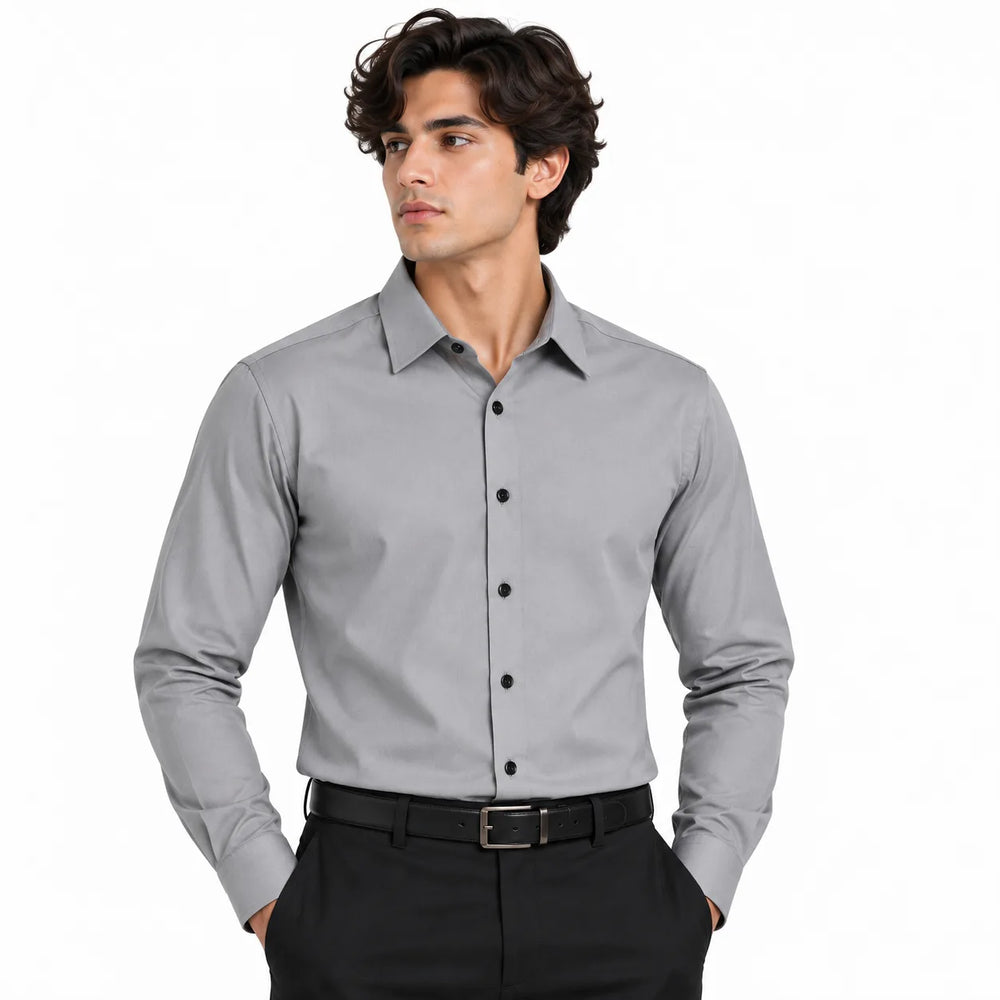 Stone Grey Regular Fit Semi-Formal Shirt