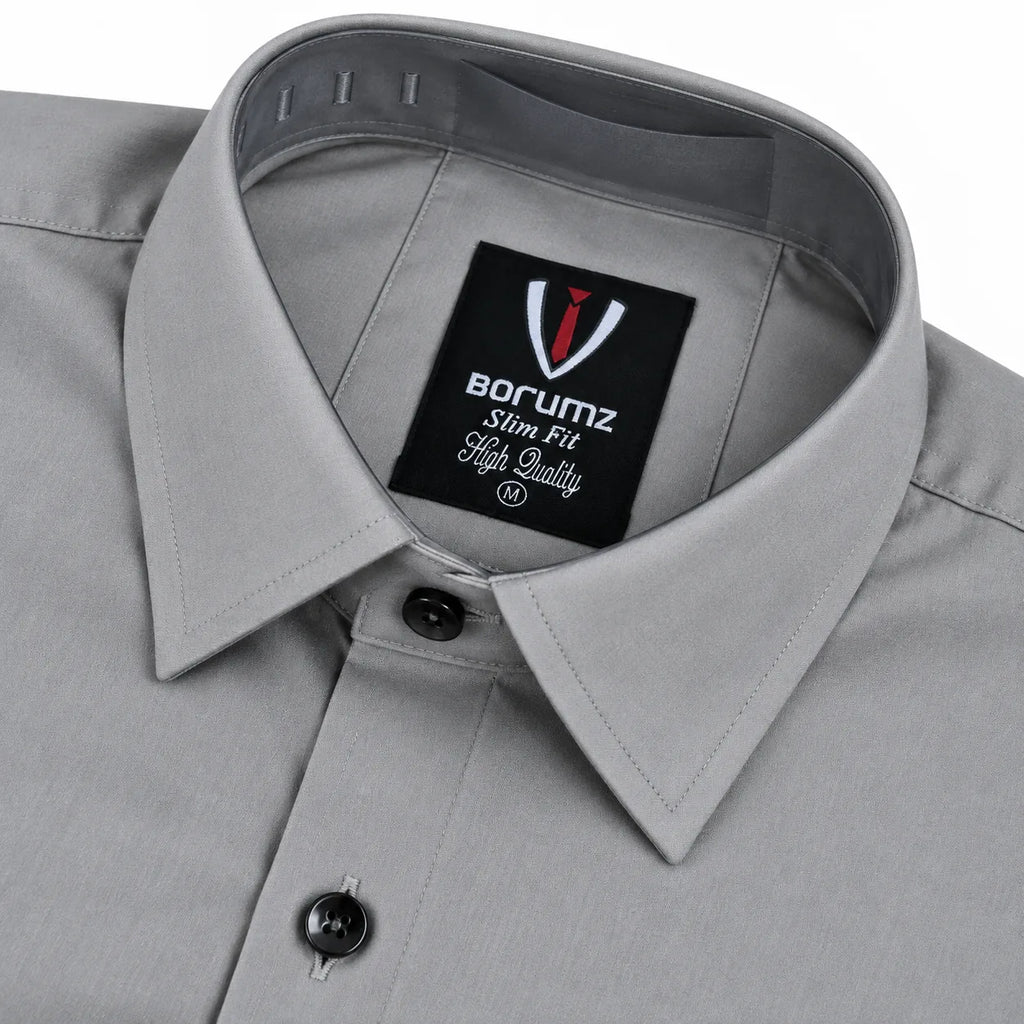 Stone Grey Regular Fit Semi-Formal Shirt