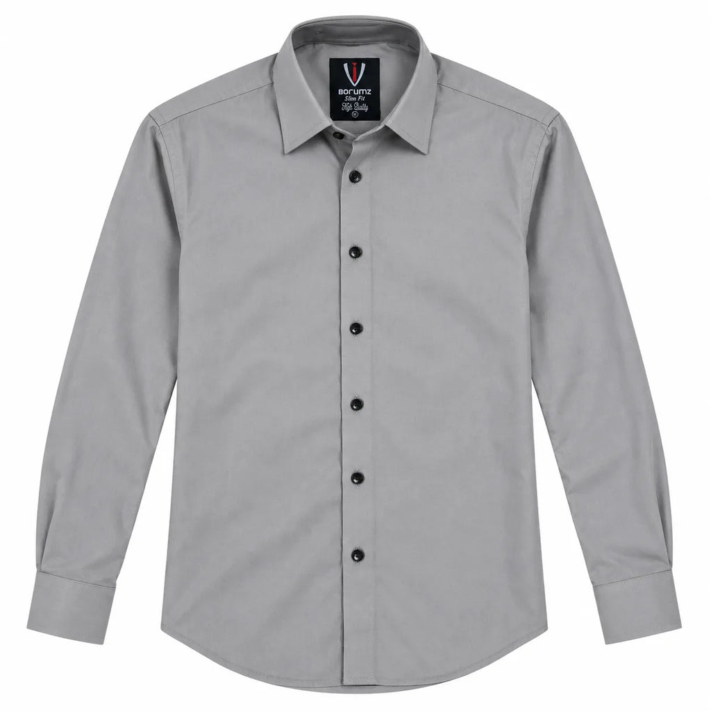 Stone Grey Regular Fit Semi-Formal Shirt