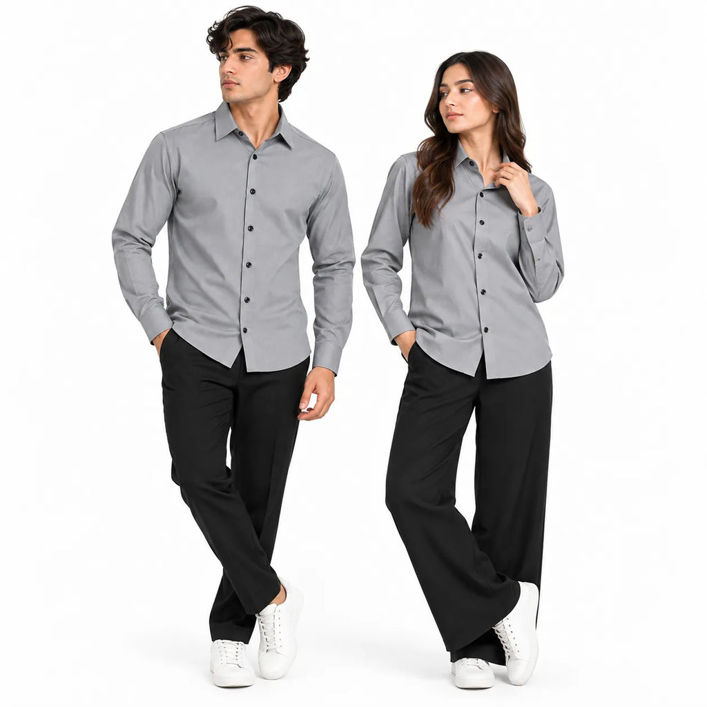 Stone Grey Regular Fit Semi-Formal Shirt