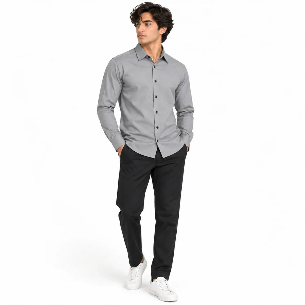 Stone Grey Regular Fit Semi-Formal Shirt