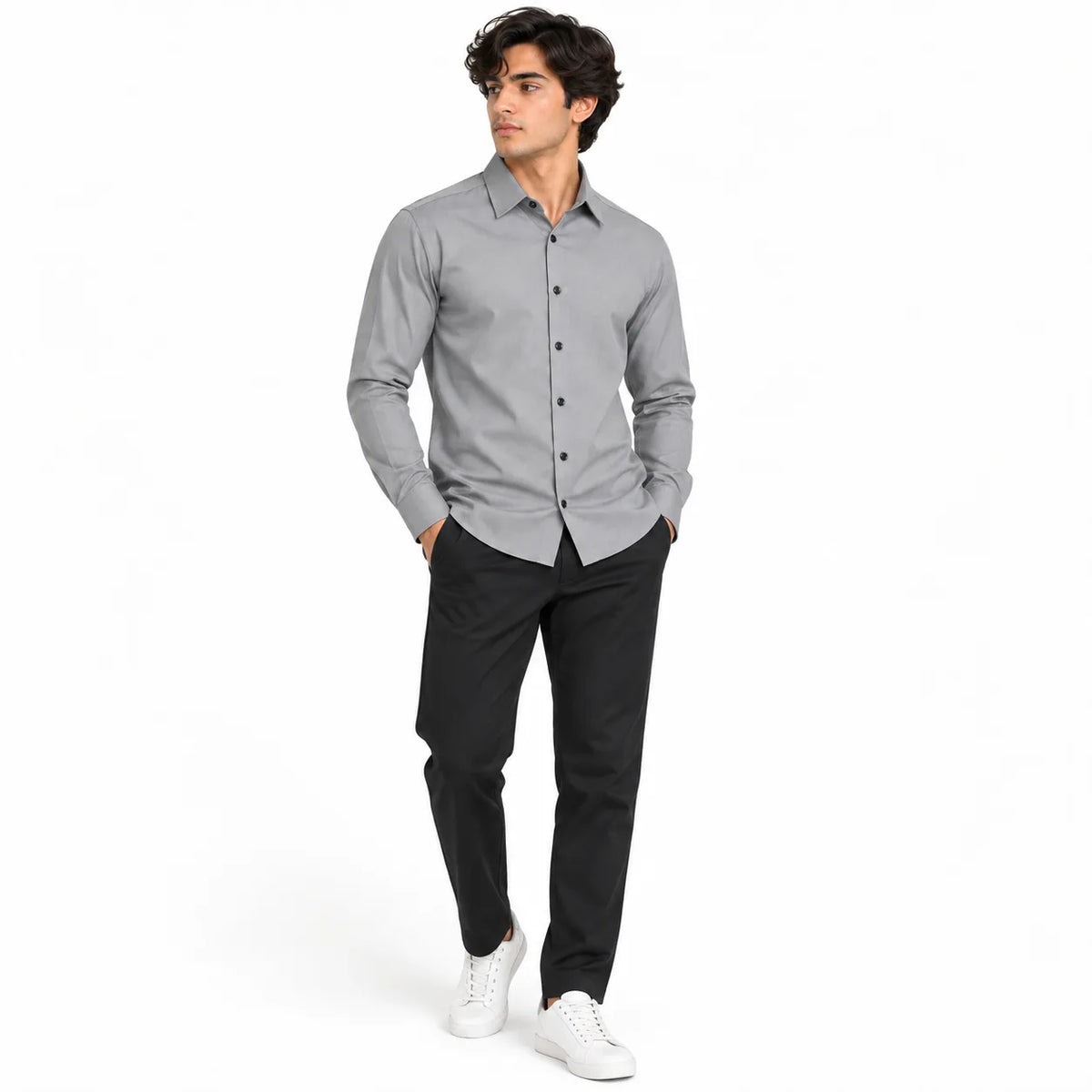 Stone Grey Regular Fit Semi-Formal Shirt