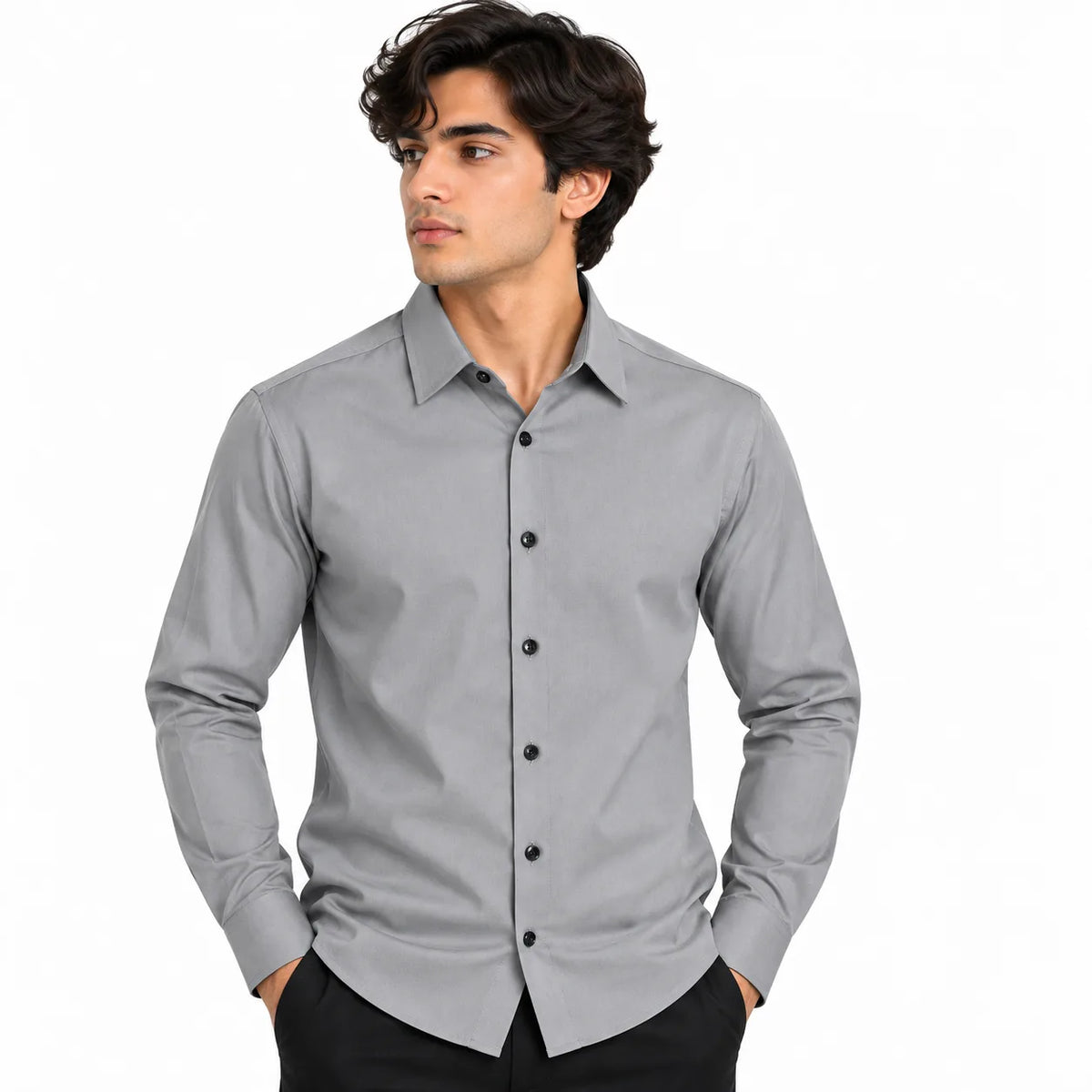 Stone Grey Regular Fit Semi-Formal Shirt