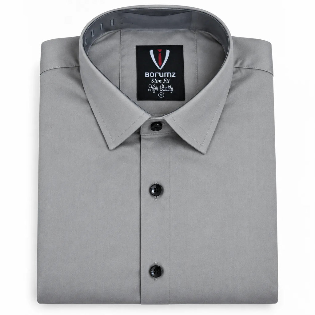 Stone Grey Regular Fit Semi-Formal Shirt