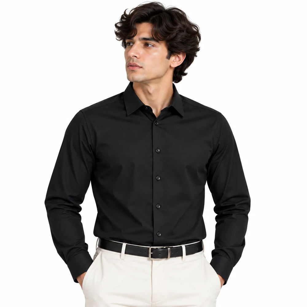 Black Regular Fit Semi-Formal Shirt