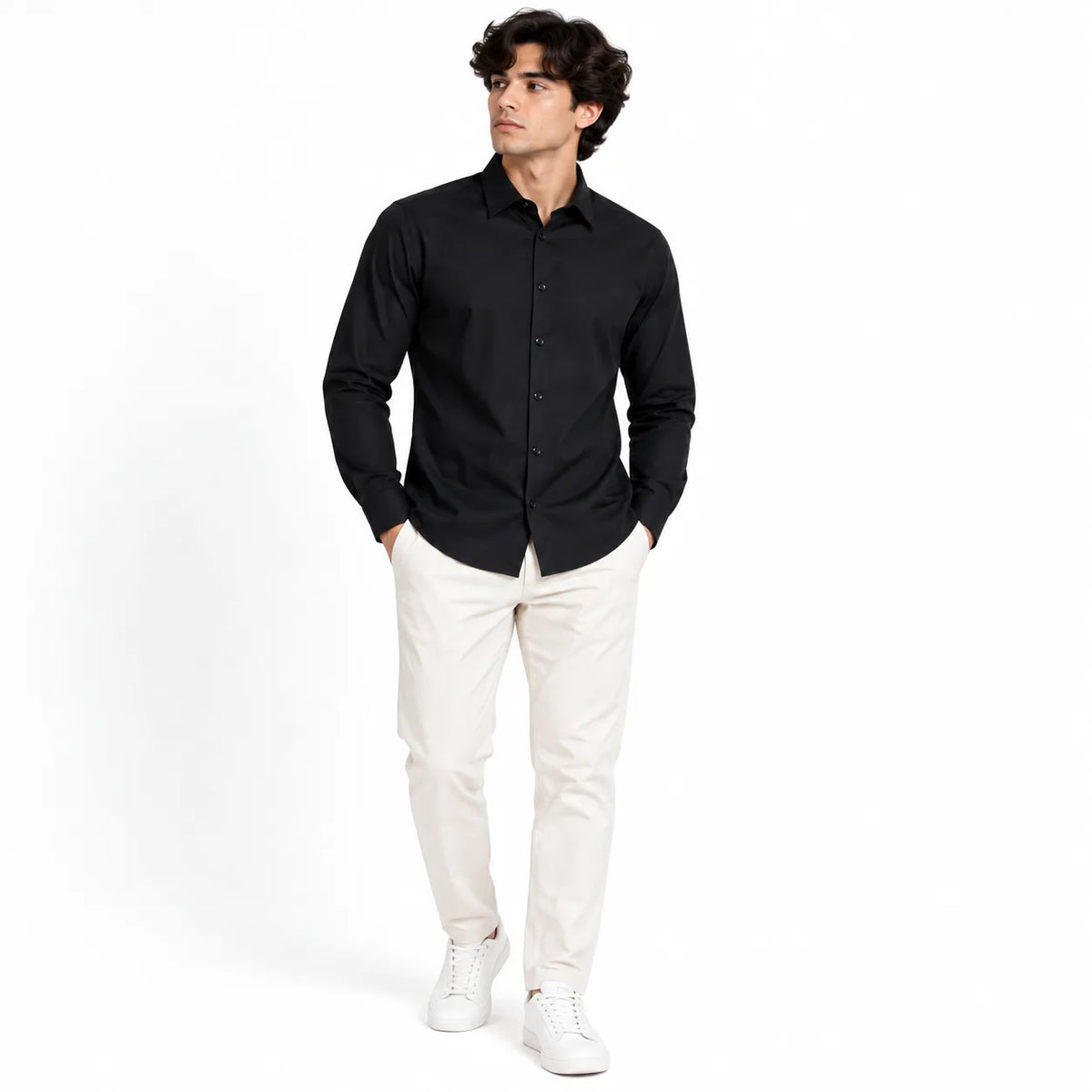 Black Regular Fit Semi-Formal Shirt