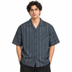 Charcoal Grey Striped Semi-Formal Shirt