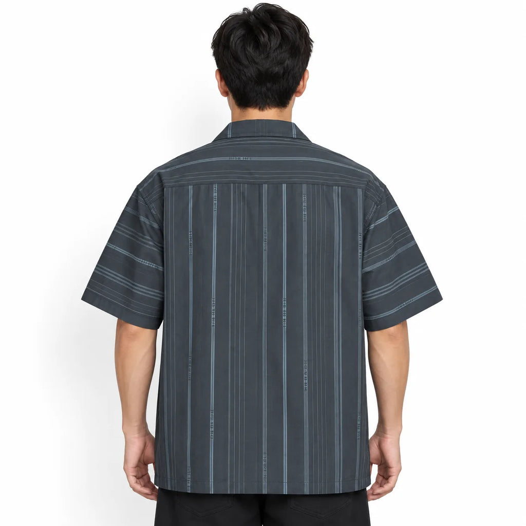 Charcoal Grey Striped Semi-Formal Shirt