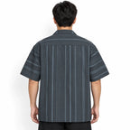 Charcoal Grey Striped Semi-Formal Shirt