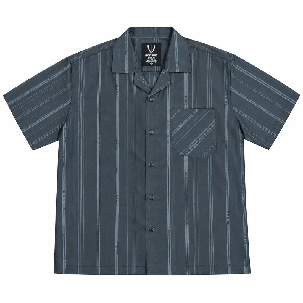 Charcoal Grey Striped Semi-Formal Shirt