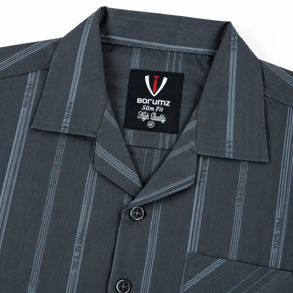 Charcoal Grey Striped Semi-Formal Shirt