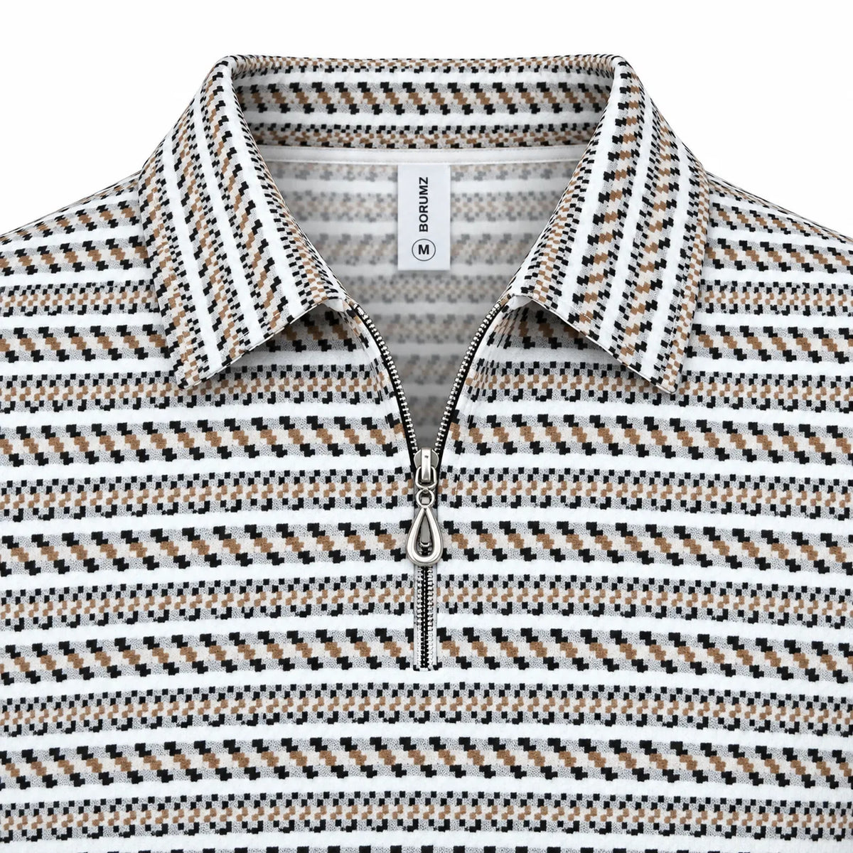 Black & Brown Striped Zip Polo Shirt | Knit Polo