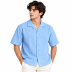 Sky Blue Textured Semi-Formal Shirt | Boxy fit | Unisex