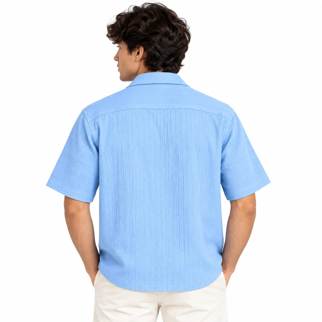 Sky Blue Textured Semi-Formal Shirt | Boxy fit | Unisex