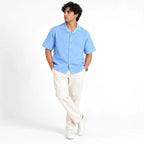 Sky Blue Textured Semi-Formal Shirt | Boxy fit | Unisex
