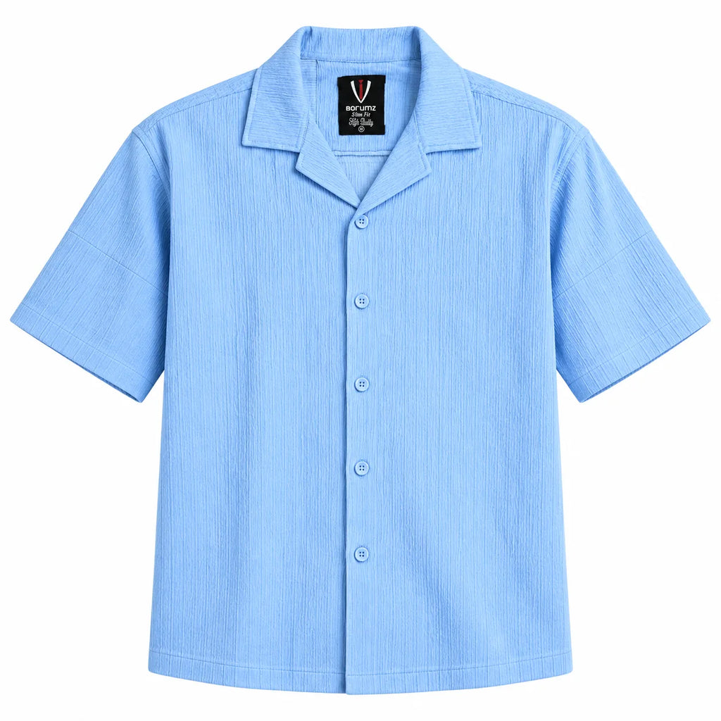 Sky Blue Textured Semi-Formal Shirt | Boxy fit | Unisex