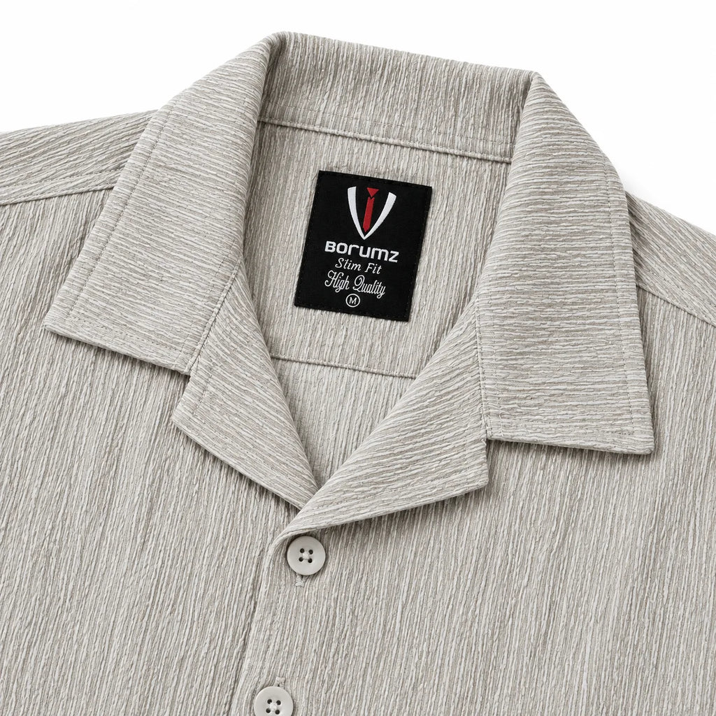 Sand Grey Textured Semi-Formal Shirt | Boxy fit | Unisex