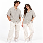 Sand Grey Textured Semi-Formal Shirt | Boxy fit | Unisex