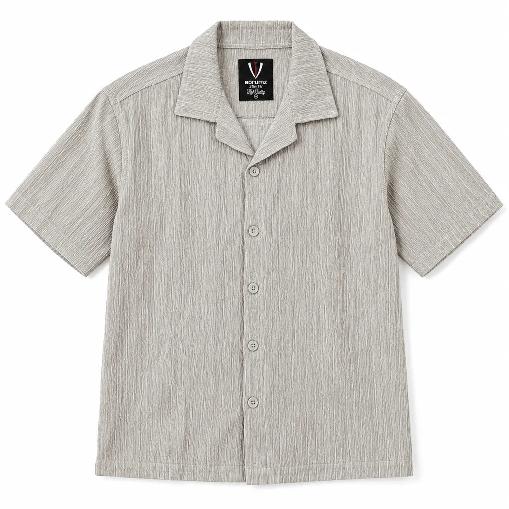 Sand Grey Textured Semi-Formal Shirt | Boxy fit | Unisex
