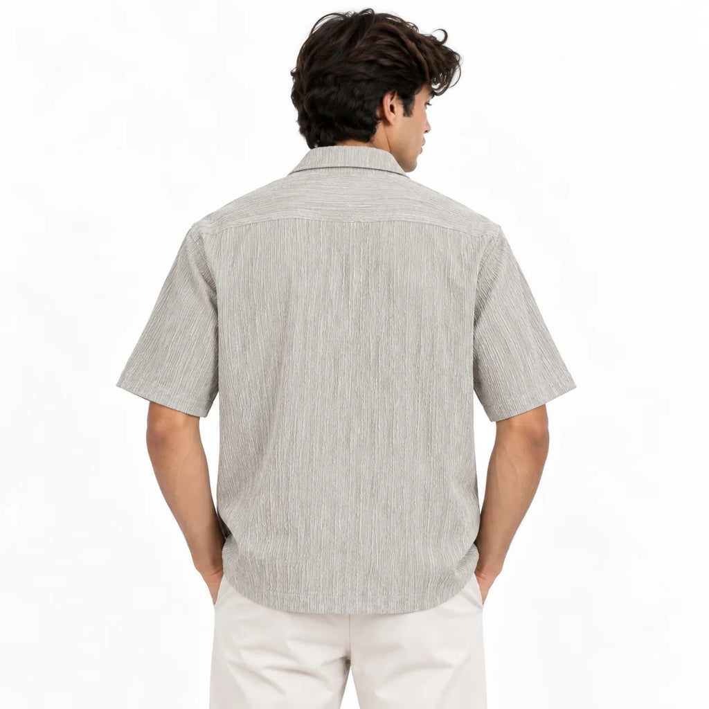Sand Grey Textured Semi-Formal Shirt | Boxy fit | Unisex