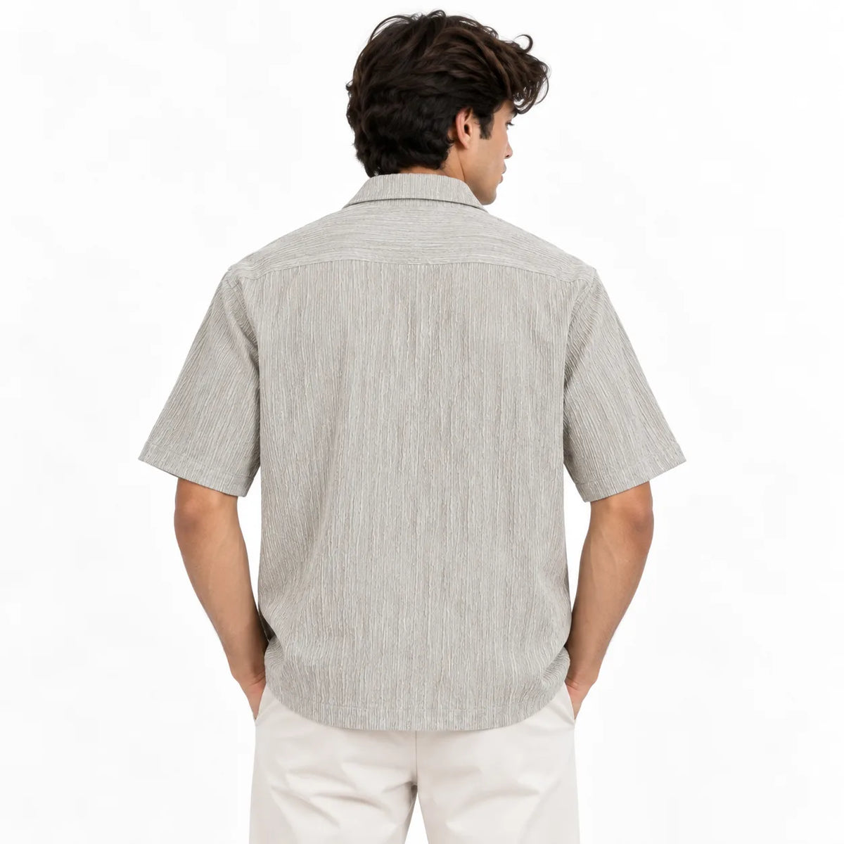 Sand Grey Textured Semi-Formal Shirt | Boxy fit | Unisex